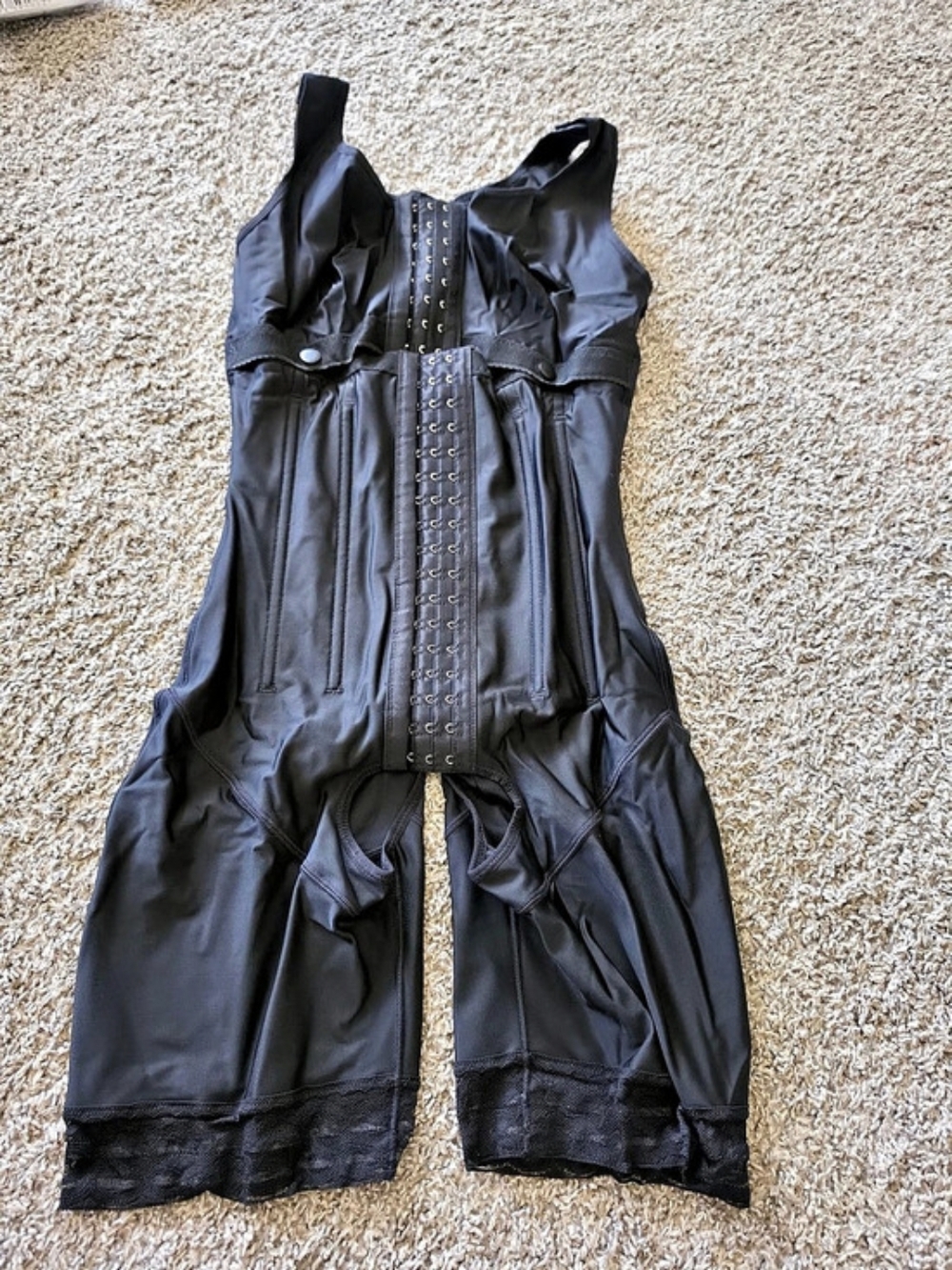 Black Faux Leather Lace Trim Bodysuit